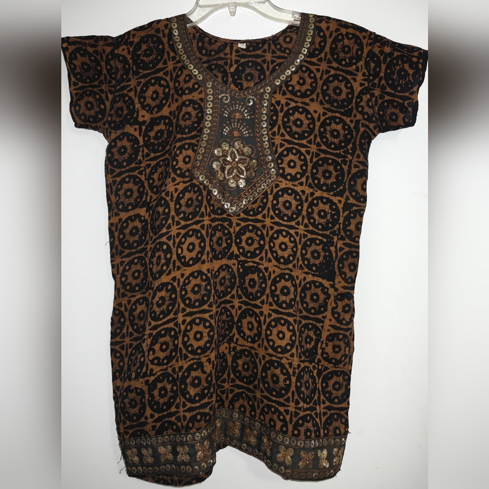 Hand printed fabric tunic‎ size xs